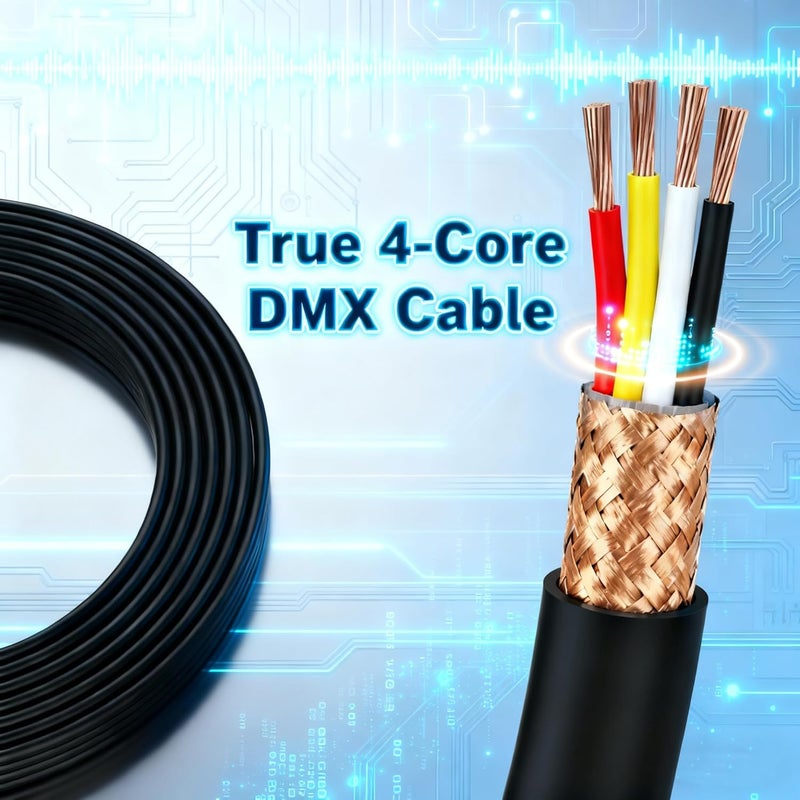 SMALL-EYE 5 Pin DMX Cable 15 ft 2-Pack – 4-Core Male to Female Stage Lighting Cable for DMX512 Controller, Multi-Color Coded (15') - Image 3
